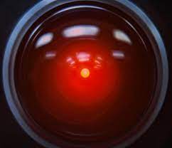 The glowing eye of HAL 9000 from 2001: A Space Odyssey